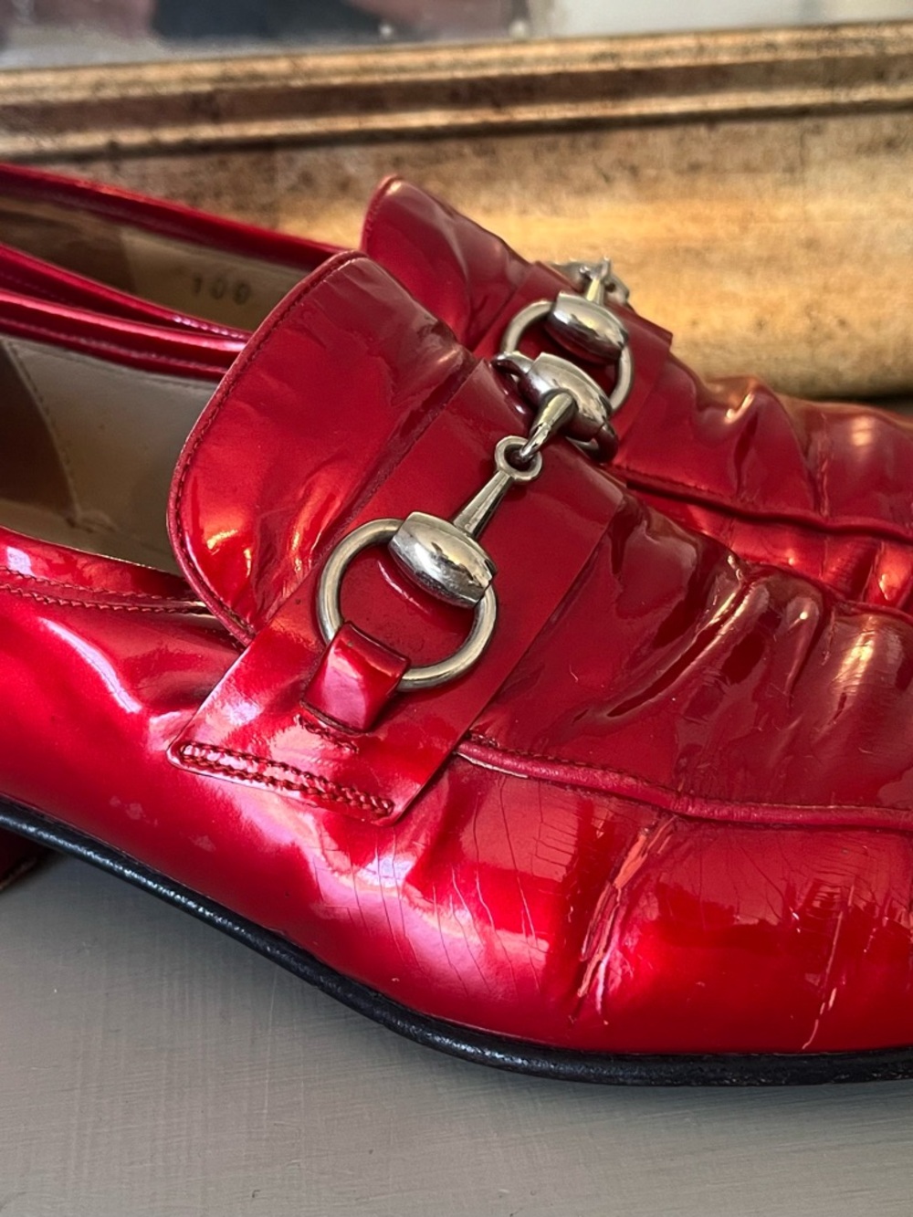 GUCCI Ruby Red Patent Leather Loafers sz. 6.5. - Picture 12 of 13